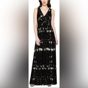 Matty M Black & Cream Tie Dye Maxi Dress Sleeveless V-Neck Empire Waist Boho M